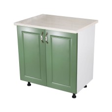 Masca pentru chiuveta cu 2 usi 80 cm Zebra, Alb/MDF Verde cu blat Travertin, 80 x 85 x 60 cm